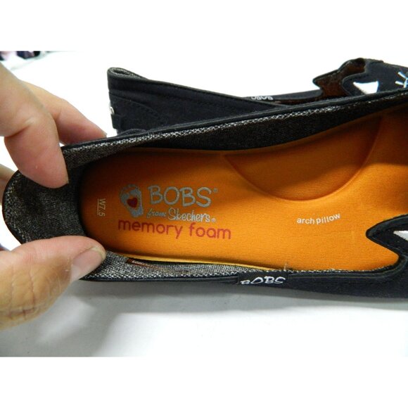 Size 7.5 Bobs Sketchers Memory Foam Cattitude Kitten Cat 2 Pairs Flats Slip On - Picture 4 of 16